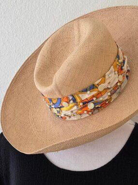Vintage Patrice Size 22 Wide Brim Straw Hat Cartwheel Picture Hat Colorful Beads